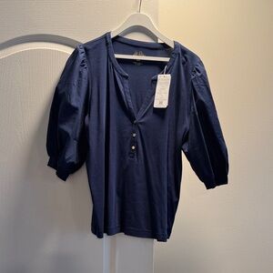 Lilly Pulitzer Deep Blue Blouse with Puff Sleeves